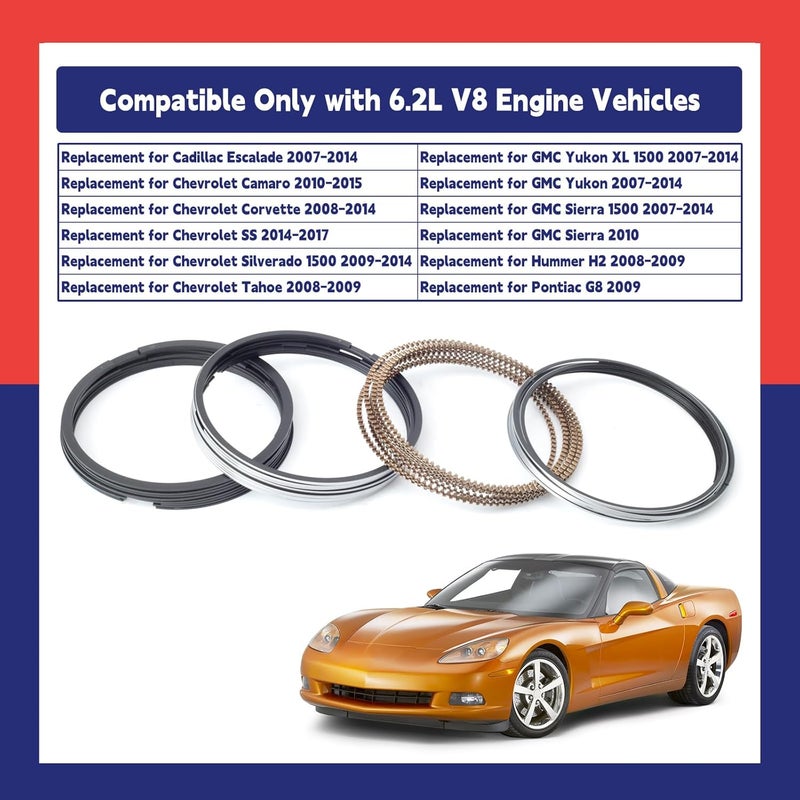 Dusledel 2M5292 8-Cylinder Piston Ring Set Replacement for GM 6.2L LS3 L94 L9H L99 for Escalade for Corvette for Silverado for Camaro for Pontiac for 4.065" Diameter Bores - Image 3